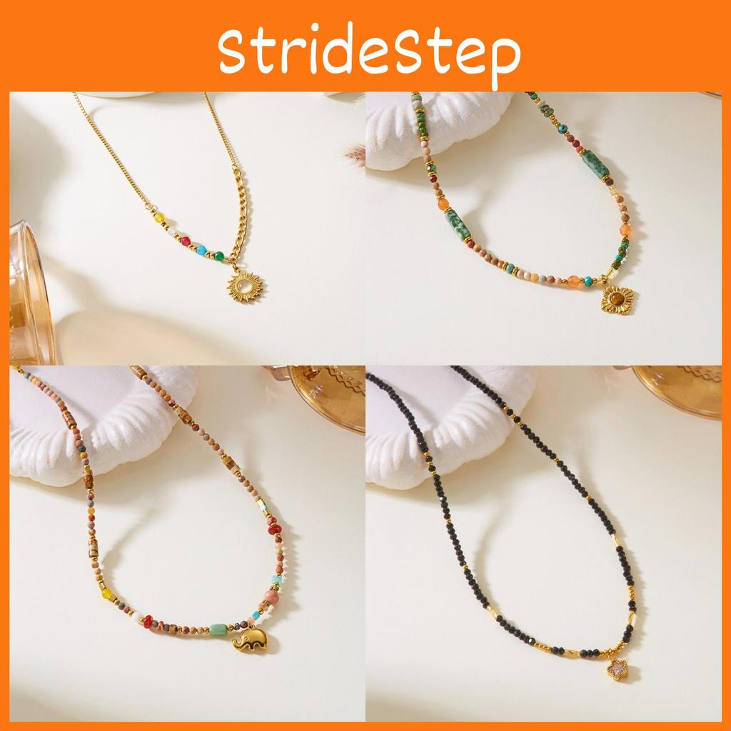 Stainless Steel Sunflower Necklace With Natural Turquoise Beads For Women