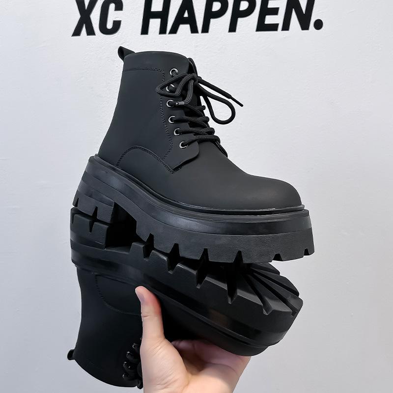 New men's shoes spring and autumn leather boots thick-soled heightening high-top leather shoes British Martin boots 70077-A