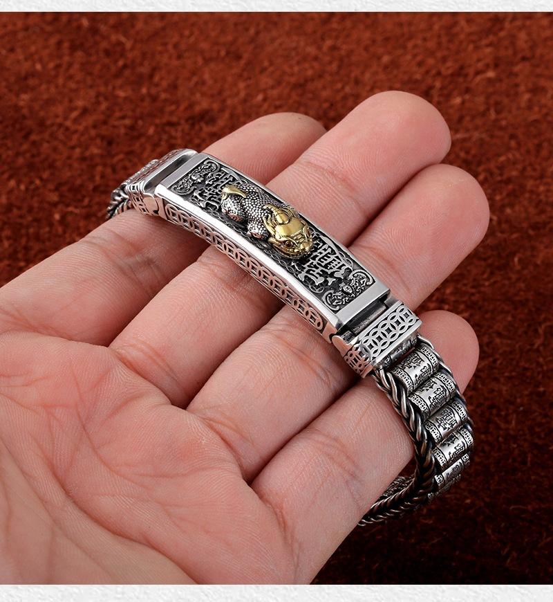 2025 Vintage 100% Argento Massiccio Reale S925 Bracciale da Uomo Pixiu Fortunato Retrò Stile Spesso Tendenza Dominante Gioielli di Personalità