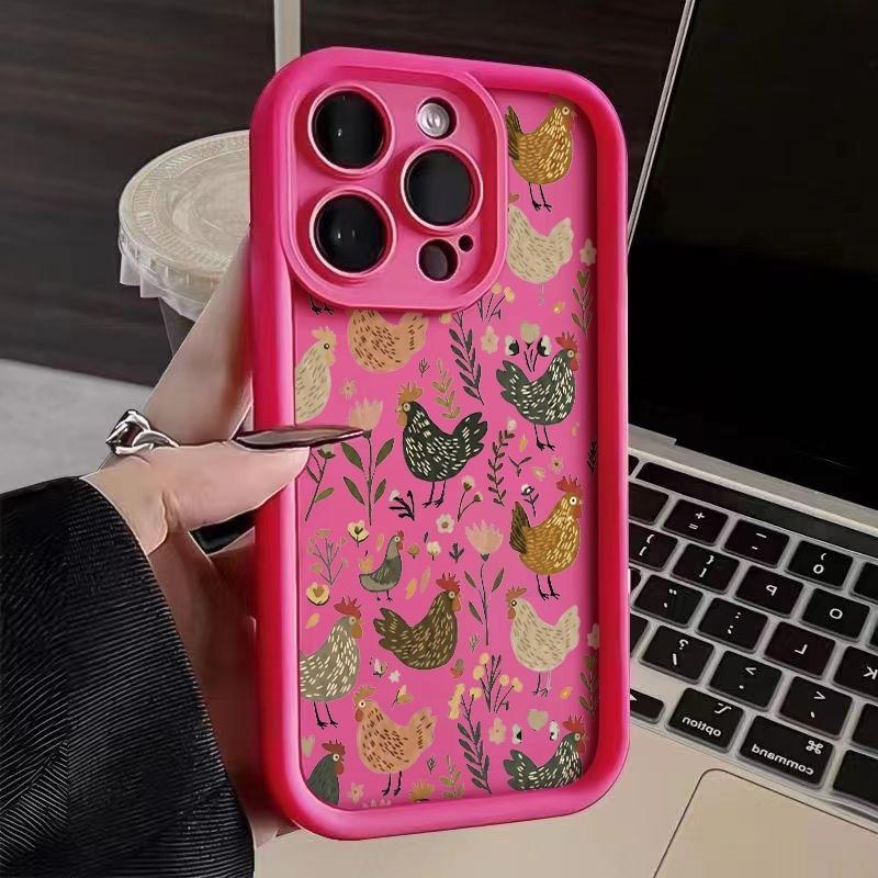 Phone Case Chicken And Flower Pattern For iPhone 17 16 Pro Max 11 13 12 14 15 8 7 Plus XS XR X 16E 17E Shockproof Silicone Cover