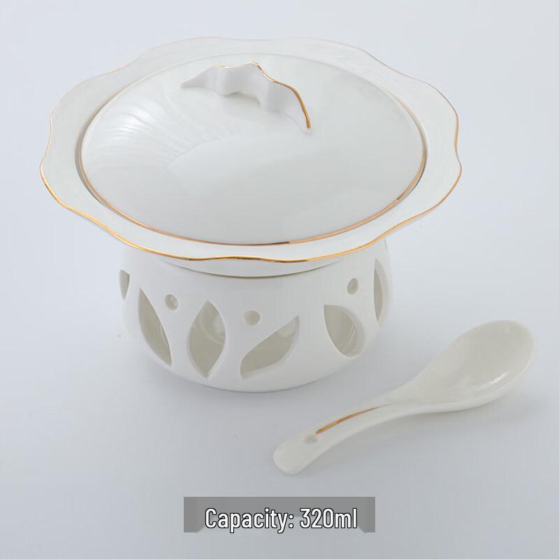Elegant Ceramic Stew Bowl with Heating Base and Lid