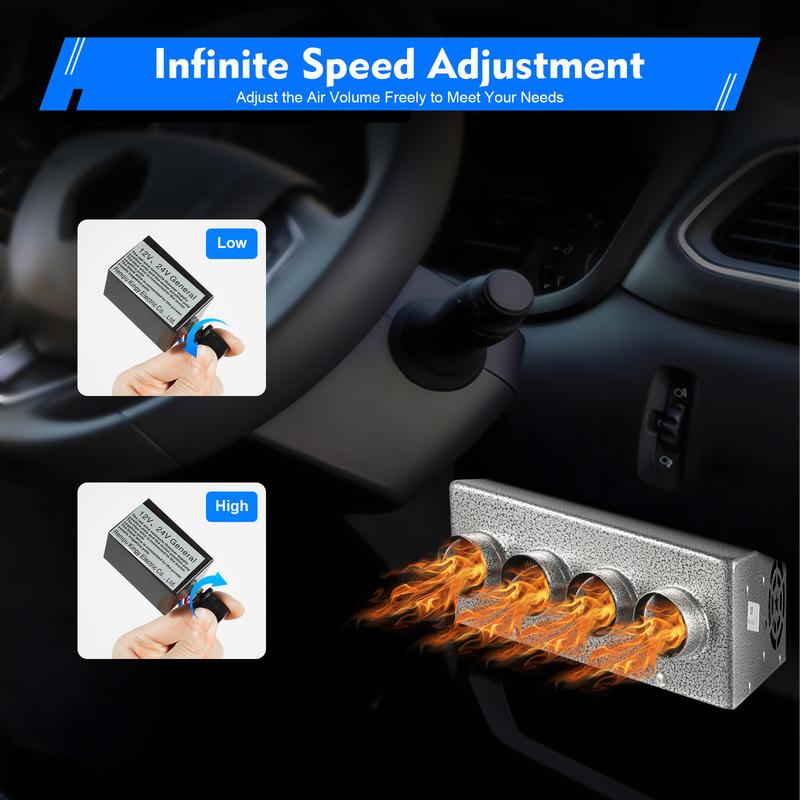 Upgraded of 12V Universal Auxiliary Heater Underdash Heat with Speed Switch for Car or Truck Minivans Excavators 4 ports