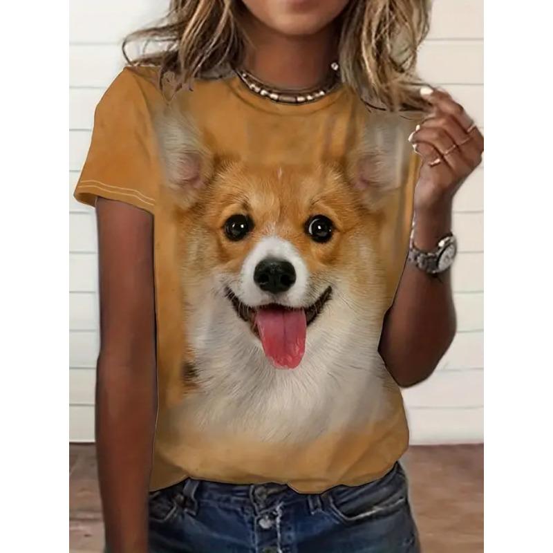 Summer Round Neck 3D Animal Print Top Fashionable Casual Short Sleeved Women's T-shirts