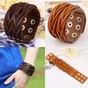 Women Men Punk Style Cool Leather Bangle Knitting Wide Cuff Handmade Bracelet