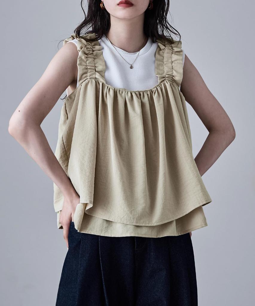 Etoll Gathered Bustier Flared Tank Size F Linen-Touch Top, Cami, Sleeveless, Top, Layered, Ivory,