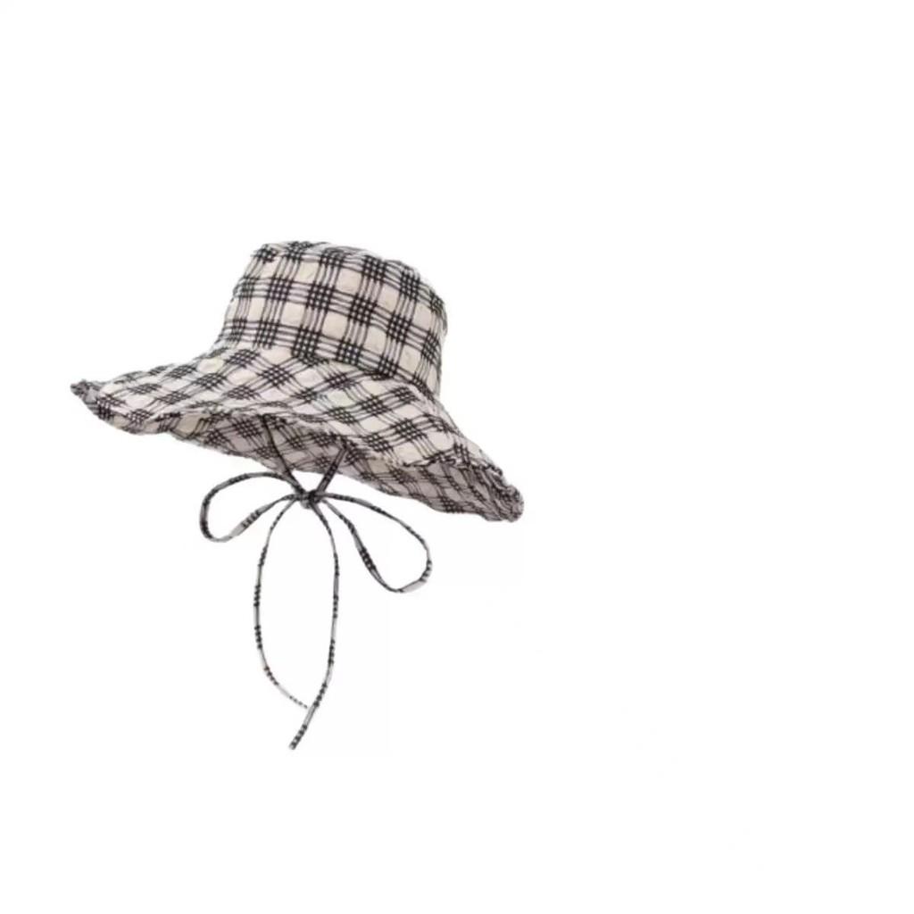 Sun Hat With Wide Brim And Grid Printing Design For Sun Protection Outdoor Casual Summer