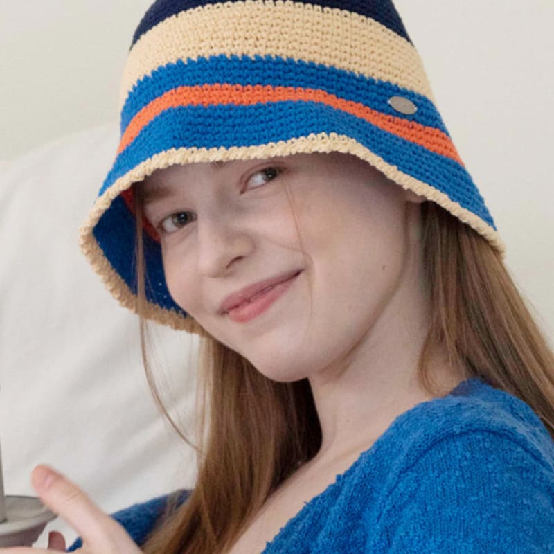 

Slowslowly No.58 / Cotton Candy Bucket Hat _ Pop (Cotton Candy Stripe Color Bucket Hat Crochet Knit Hat _ Pop Color) Free