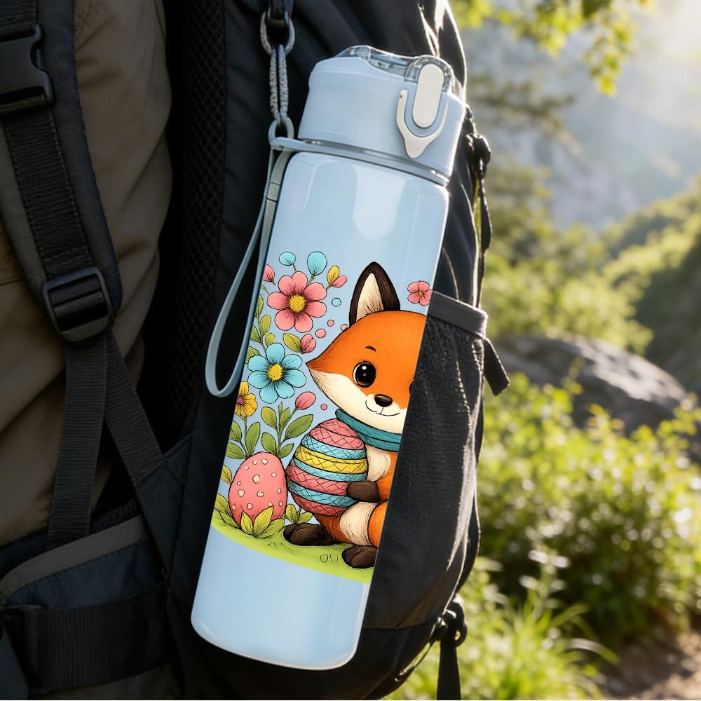 1PC Floral Easter Fox 750ml Color Plastic Sports Water Bottle Leakproof Flip Straw Lid Suitable for Sports Office Home Use