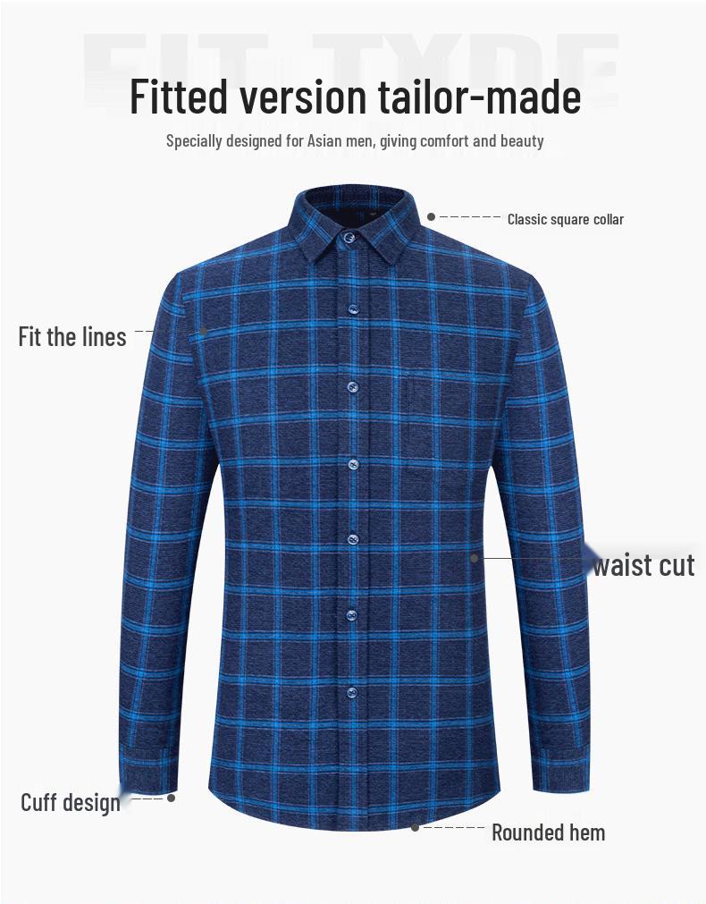 Men's Pure Cotton Long Sleeve Plaid Shirts - Comfortable Casual Brushed Fabric