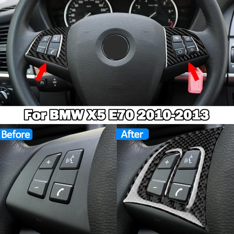 New Car Interior Accessories Carbon Fiber Steering Wheel Button Frame Trim For BMW X5 E70 2010 2011 2012 2013 Car Accessories