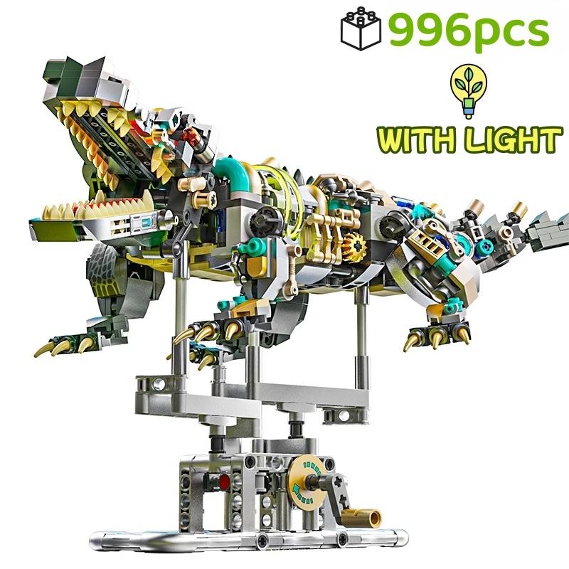 Mechanical Shark Building Set, Sea Life Crocodile Parrot Mantis Frog Manta Ray Building Blocks Light, Animal Toys Gift