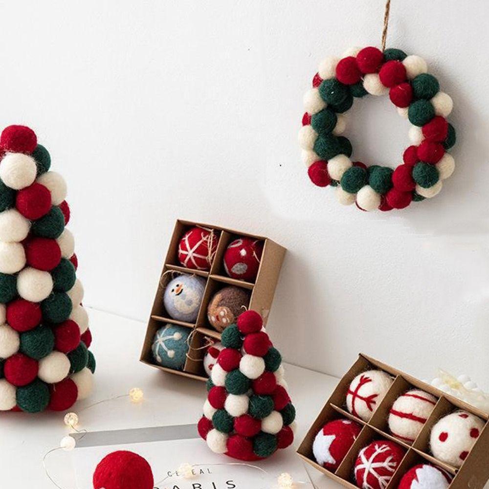 6pcs Hanging Felt Christmas Ball Wool Felt Christmas Pendant Colorful   Xmas Tree