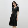 Retro Jacquard Bubble Sleeve V-Neck Dress