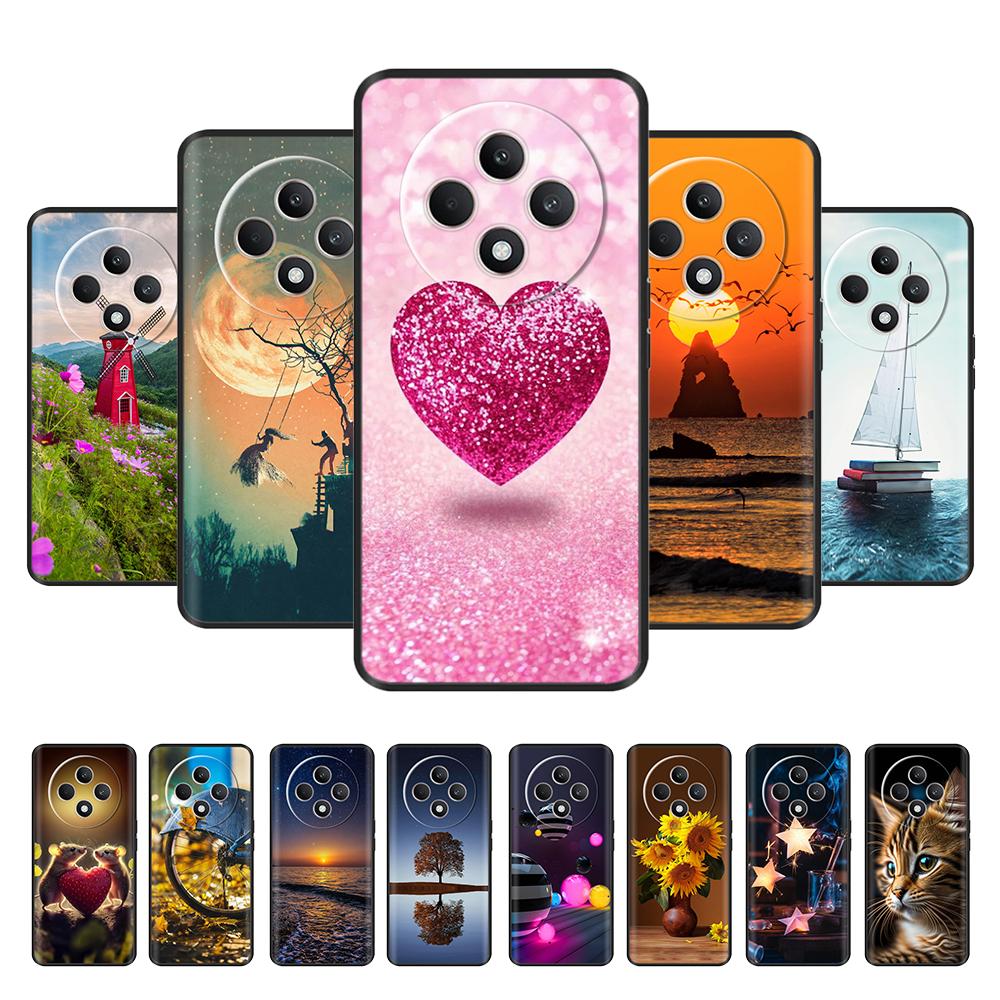 Für Oppo Reno12 F Hülle CPH2687 Cover Niedliches Liebesherz Weiche Schwarze Silikon Schutzhüllen für Reno 12F Reno12F 5G 2024 Fundas