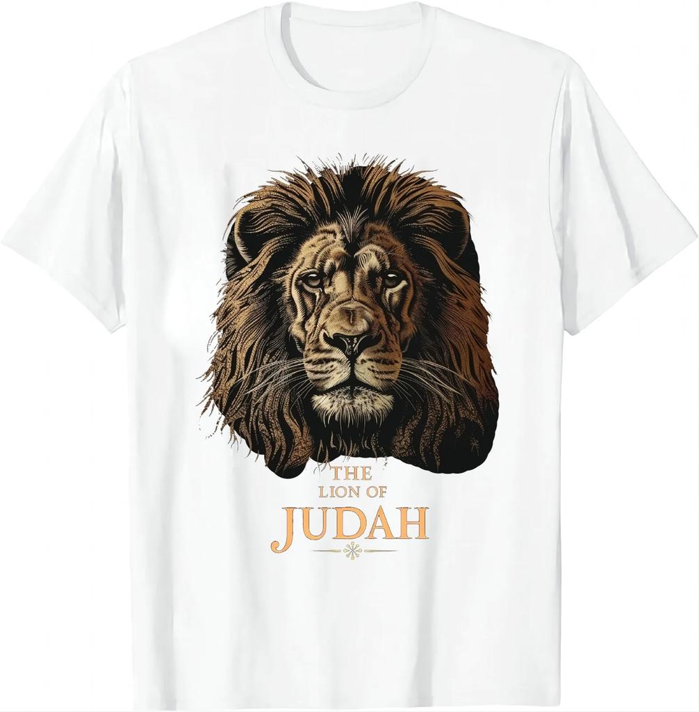 Jesus Lion of Judah Christian Gift for Men Women T-Shirt Vintage T Shirt Animal fashion short sleeves Top streetwear Ropa Hombre
