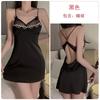 Women's Satin Sheer Mesh Fitted Backless Cami Sleep Dress with Robe Lounge Set