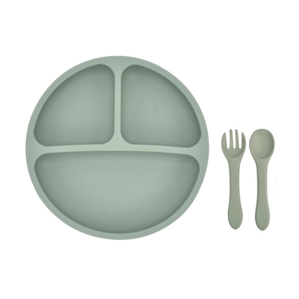 Silicone  Plates for Babies Toddlers Self Feeding Baby Plate with Silicone Spoon & Fork BPA Free