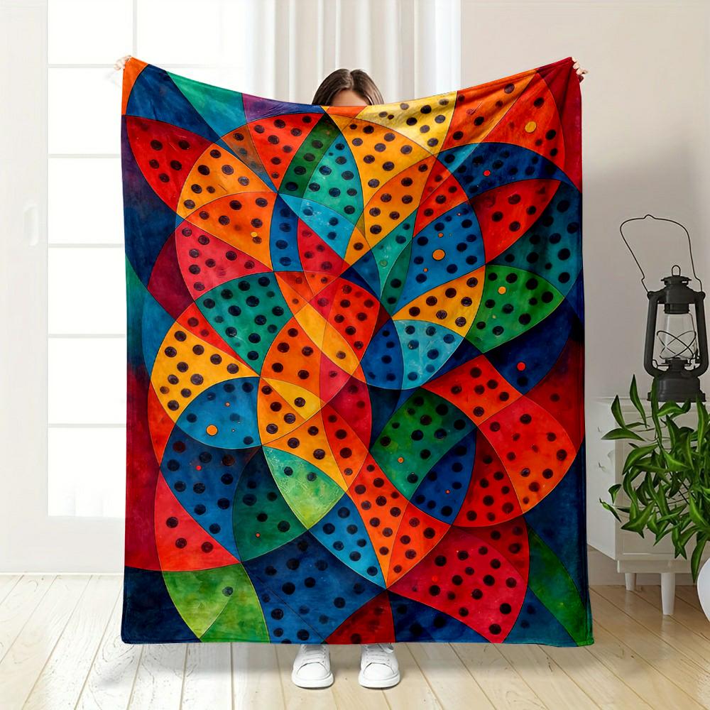 Colorful Geometric Pattern Blanket Artwork Flannel blanket for bedroom, living room, sofa, and nap sofas.