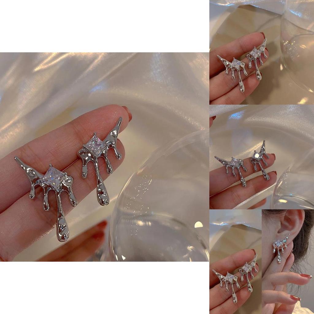 Stylish Asymmetric Teardrop Diamond Earrings Plated Geometric Studs For Women 2023