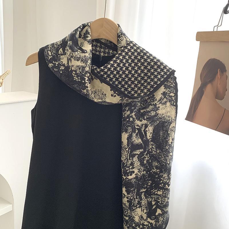 Silk scarf long strip high-end new cashew flower versatile temperament scarf with shirt silk scarf streamer belt