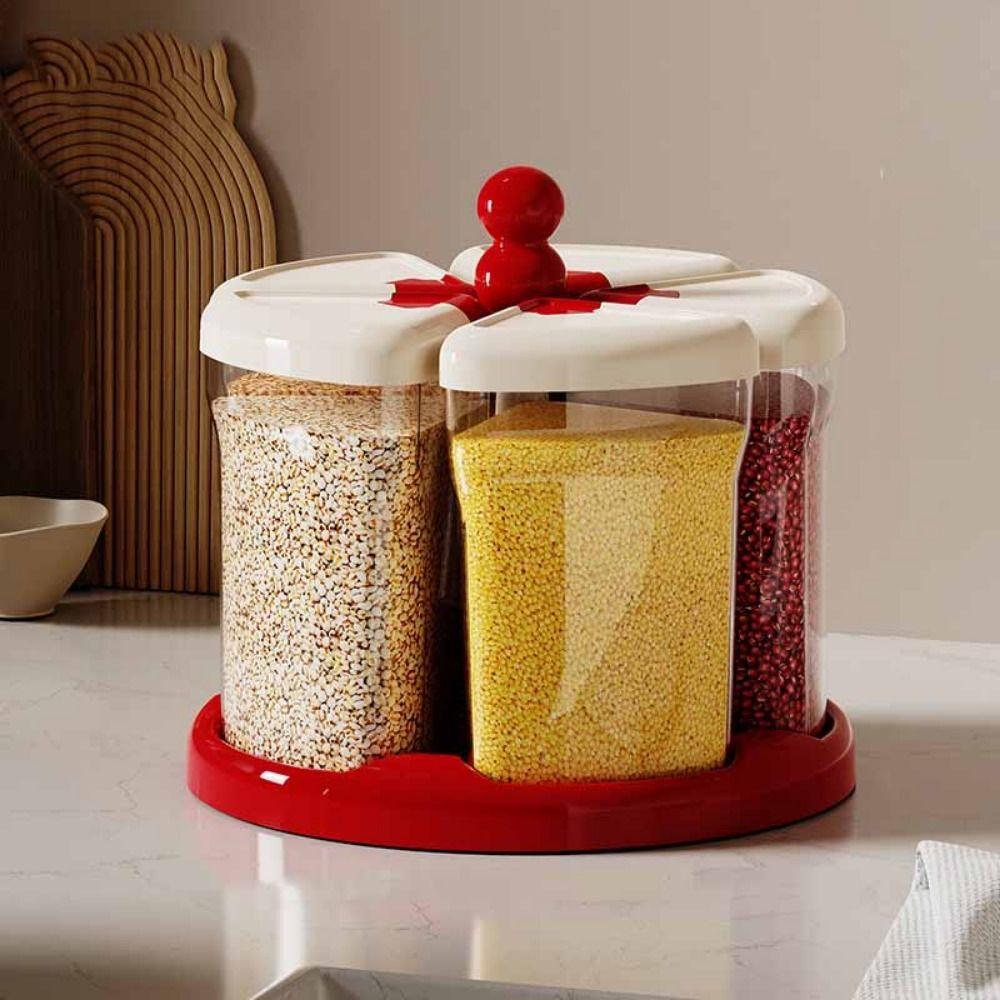 6 Grids Grain Dispenser Sealed Multi Compartment Rotating Rice Dispenser Moisture-Proof Space Saving Pantry Organizer