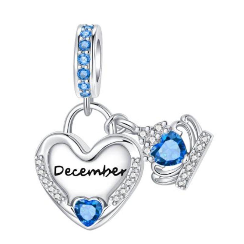 Sparkling Birthstone Charms Copper Heart Key Birthday Pendant Fit Original Necklace Bracelet Women Jewelry Diy Gift