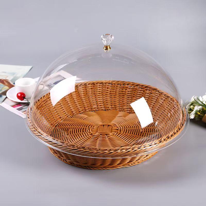 High-Quality Round Faux Rattan Fruit Basket with Transparent Acrylic Lid