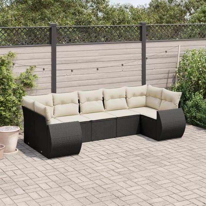 VidaXL Salon de Jardin avec Coussins 7 pcs, Canapés de Terrasse, Ensemble de Meubles de Patio, Mobilier d'Extérieur, Noir 3221785