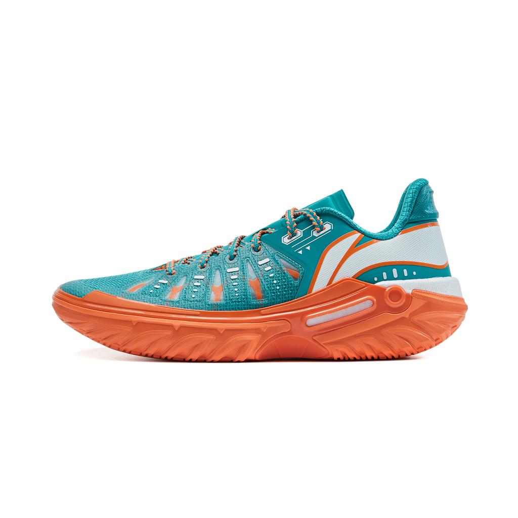 New LiNing Jie Ao 2 Cushioning Anti Slip And Wear Resistant Rebound Low Top Outdoor Basketball Shoes Men's Cyan Orange ABFV013-2