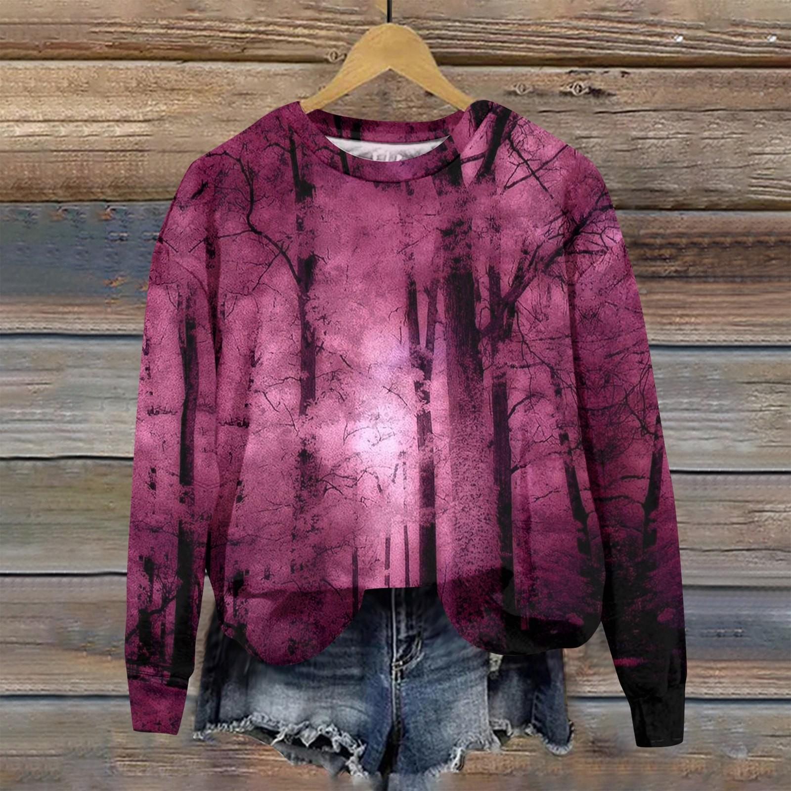 

Женская мода Хэллоуин с длинным рукавом с принтом Свободная толстовка с круглым вырезом Топ XL фиолетовый