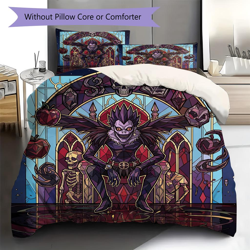 Death Note Pattern Bedding Quilt Set Quilt Cover Pillowcase Home Decoration Birthday Gift (1 * duvet cover + 2 * pillowcase, without core)