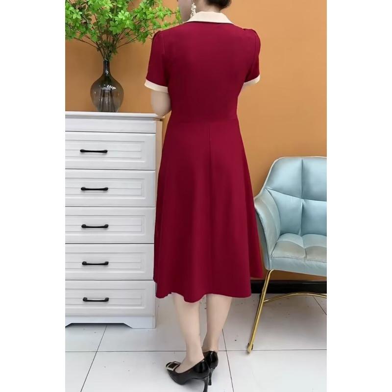 YYFS Women's Fashion Summer Spring Solid Color Print Short Sleeve POLO Neck High Waist Casual Dresses