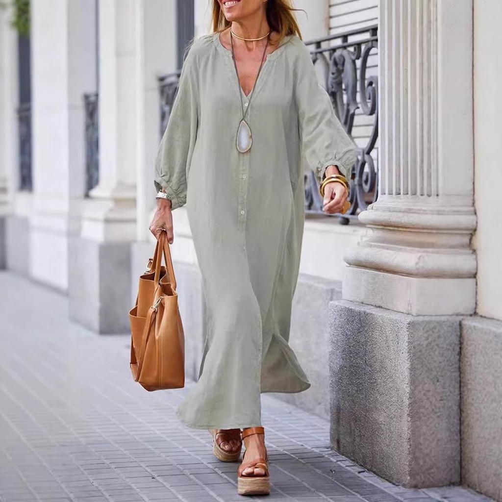 2026 Spring/Summer Women's Cotton Linen Long Sleeve Cardigan Dress