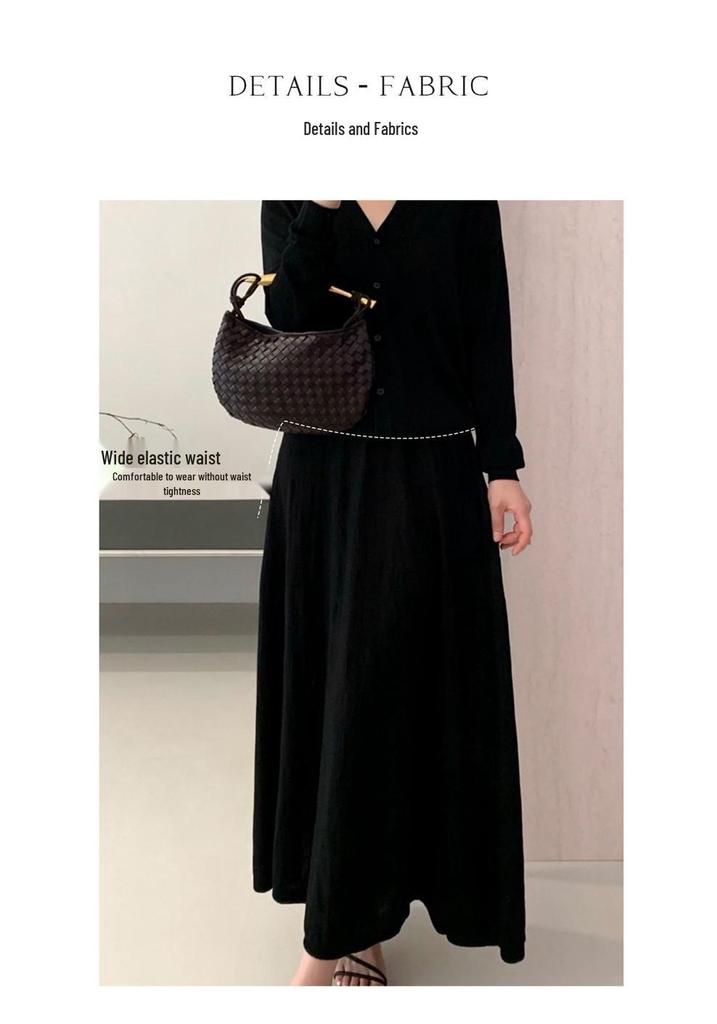 Le Kasha Fine Wool Women's Long Dress - Machine Washable, Autumn/Winter High-End Umbrella Skirt