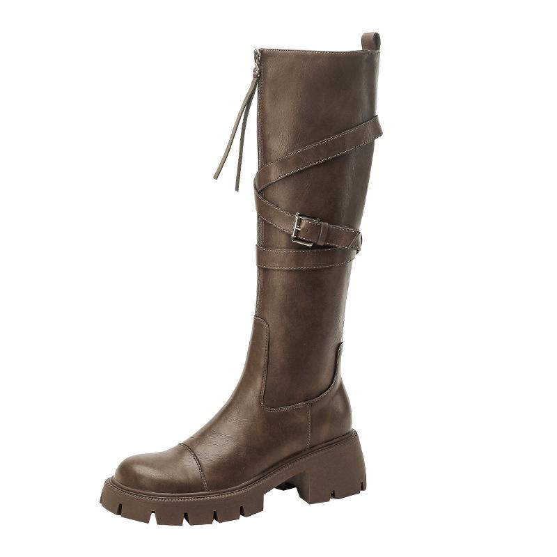 New spot fried street Maillard style new boots female 2025 autumn and winter Internet celebrity thick bottom flat mouth tall cylinder knight