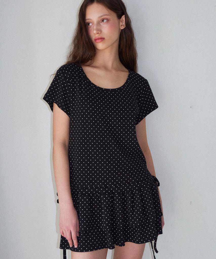 Loginaenloji Half Frill Dotted T-Shirt Black
