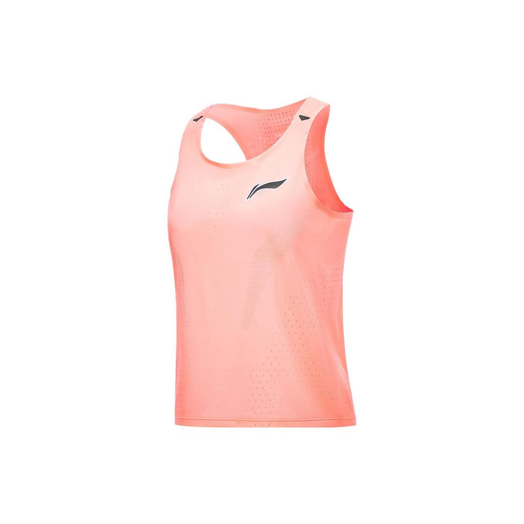 Li Ning Running Series Solid Color Logo Round Neck Sleeveless Sports Vest Women Vests Fluorescent-Orange AAYU006-4