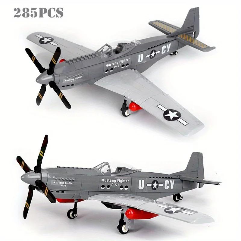 Military P-51 Mustang Fighter building blocks, Army Children's Educational building blocks, birthday toys, Christmas gifts