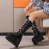 Fashion 2025 New Women's Boots Fashion Platform Leather Knight Boot Cosplay Punk Shoes Gothic Classic Ladies Black Heels Knee-High Shoes