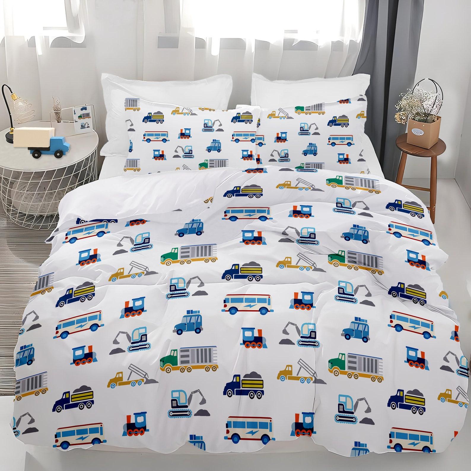 

Busy Cars 100% Cotton Duvet Cover Set: Boys Vehicle Bedding, Soft Touch Twin size to Queen size 140x200cm