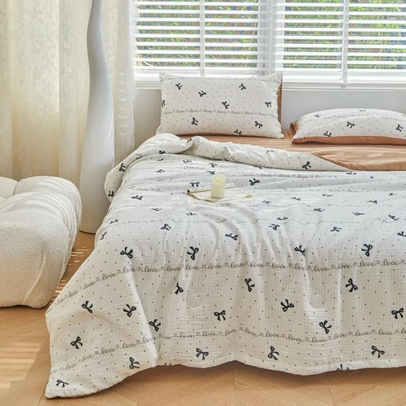 

2025 new color zhu cotton summer cool quilt air conditioner quilt four-piece set of small fresh student dormitory thin quilt 150x200cm 1pcs