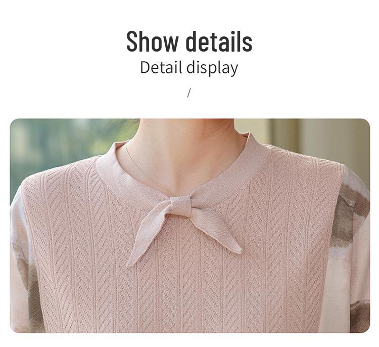 Elegant Chiffon Knit Top for Middle-Aged and Elderly Women - Spring/Autumn Fashion