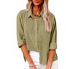 Women's Collar Long Sleeve Shirt Loose Fit Solid Color Linen Cotton Pocket Commuter Blouse