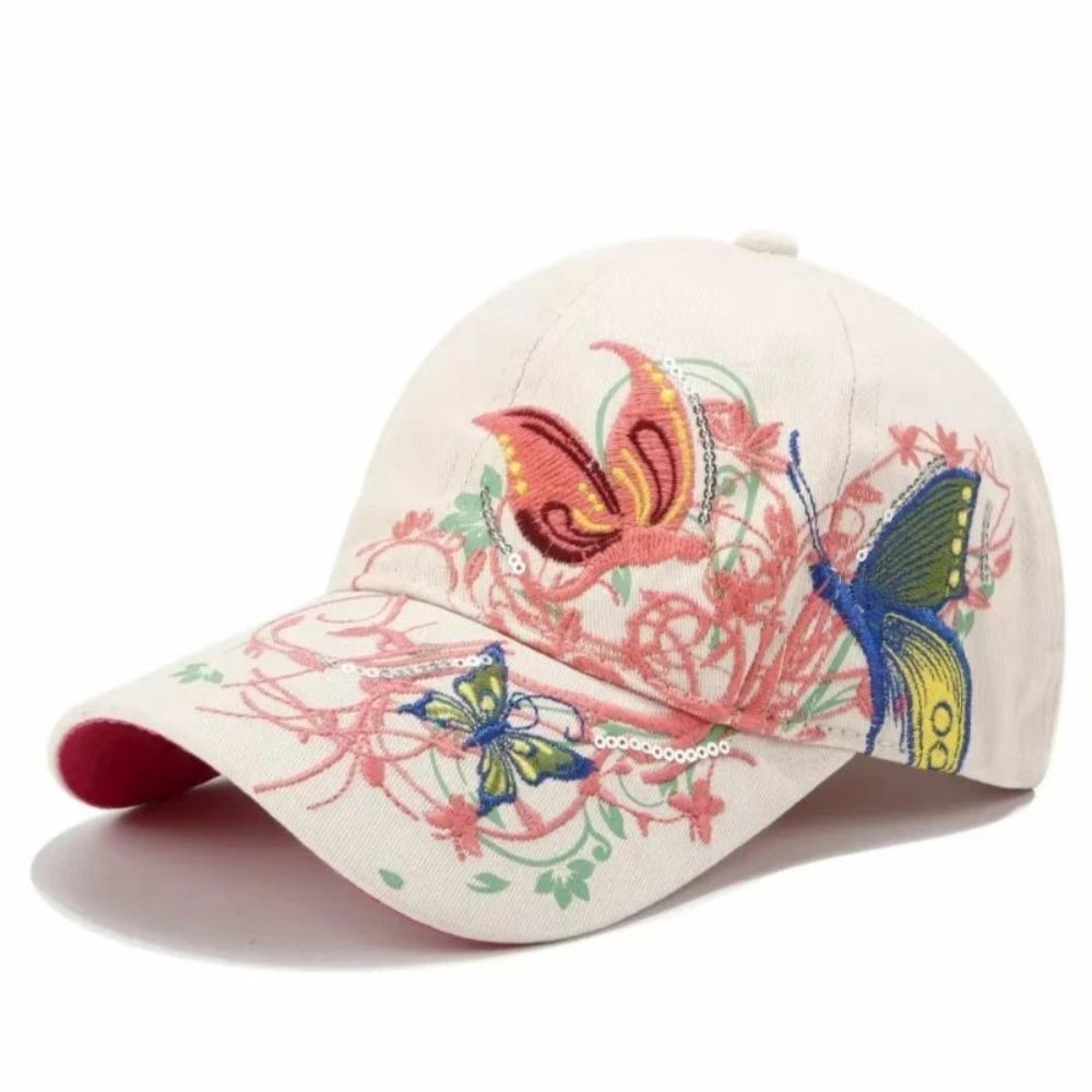 Atmungsaktive Blumen Schmetterling Stickerei Hut Verstellbar Damen Baseballkappe Sonnenhut Outdoor Reisen