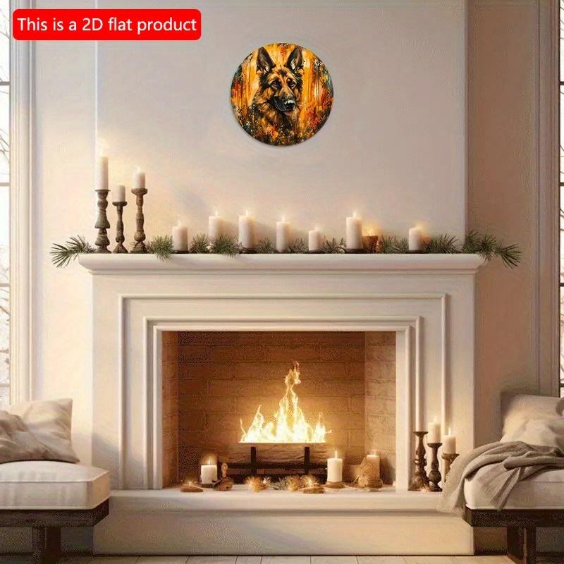 2d Flat 20*20cm, German Shepherd Round Wooden Sign, Spring Wreath Decor, Faux Finish, Perfect for Living Room, Home, Kitchen, Garden, Bedroom Decor.