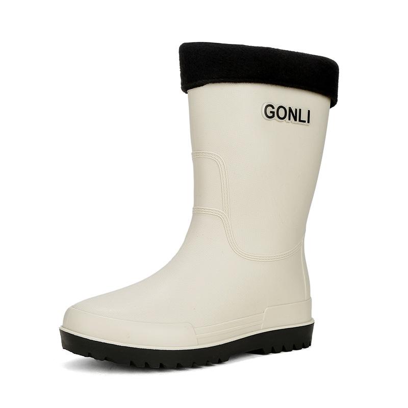 Rain shoes men's warm rain boots non-slip short tube integrated waterproof shoes kitchen rubber shoes medium tube car wash fishing shoes