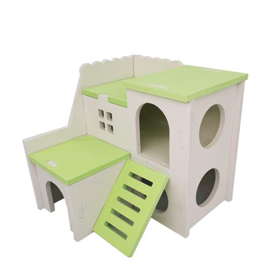 Hamster Hideout House with Ladder Ventilated Design Double Layers Hedgehog Chinchilla Villa Living Hut Pet Supplies
