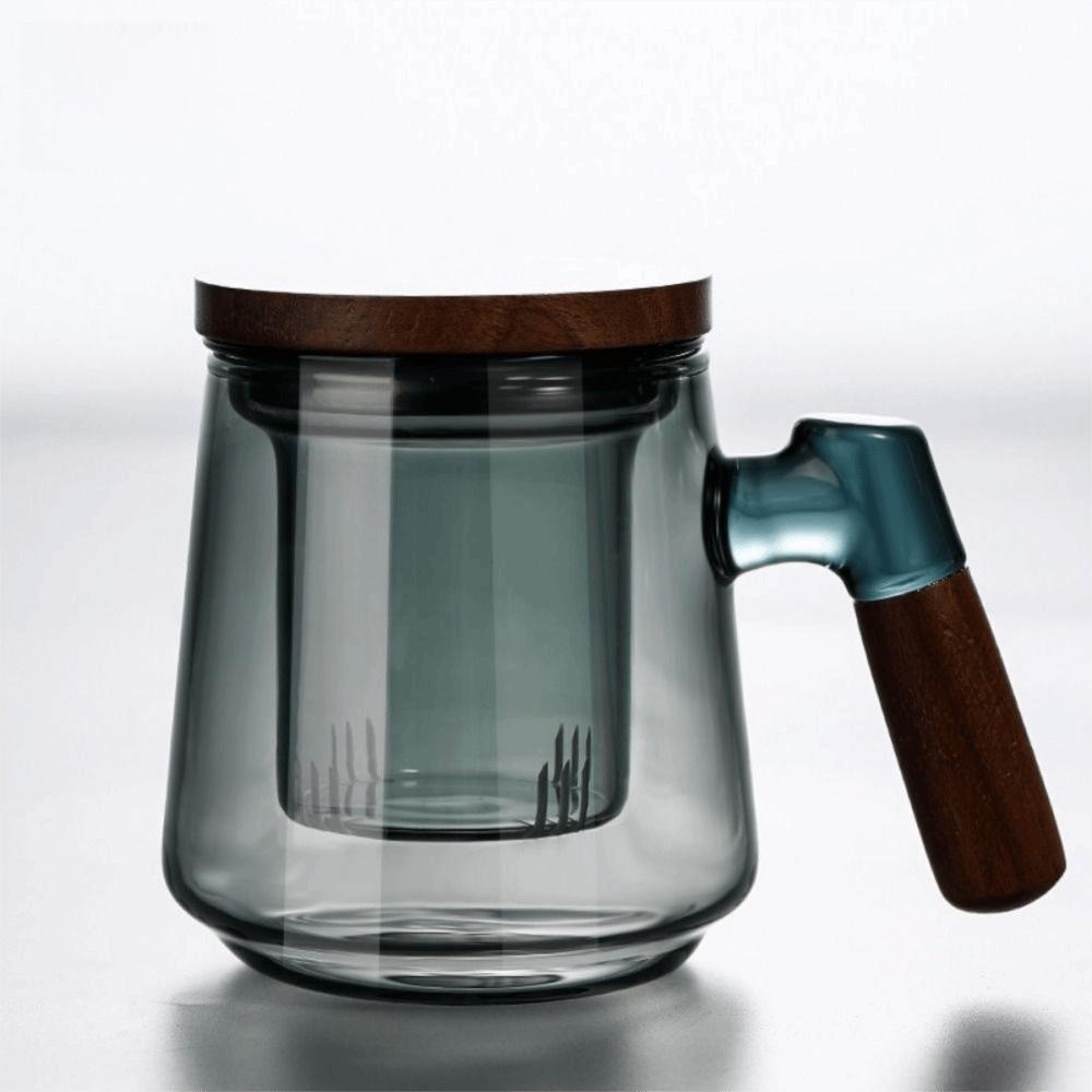 High Borosilicate Glass Glass Tea Cup with Tea Infuser Wood Handle Clear Teapot  Office Use