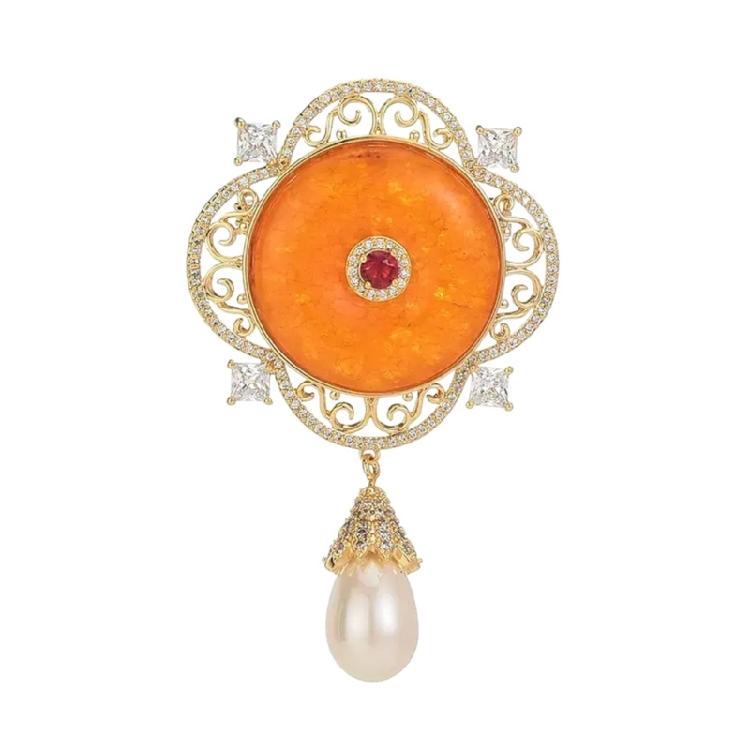 Intricately Crafted Pearls Brooch With Symbolic Knot Designs Openwork Patterns for Traditional Modern Dresses
