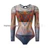 Women's Long Sleeve Mesh Sun Protection One-Piece Swimsuit with Skirt